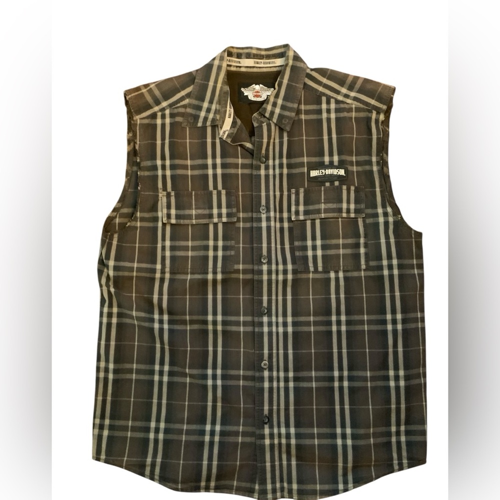 Harley-Davidson Brown and Cream Checkered Shirt